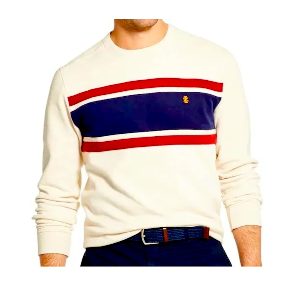 Vintage 90’s Y2K IZOD men’s cream fleece crewneck pullover striped size large.